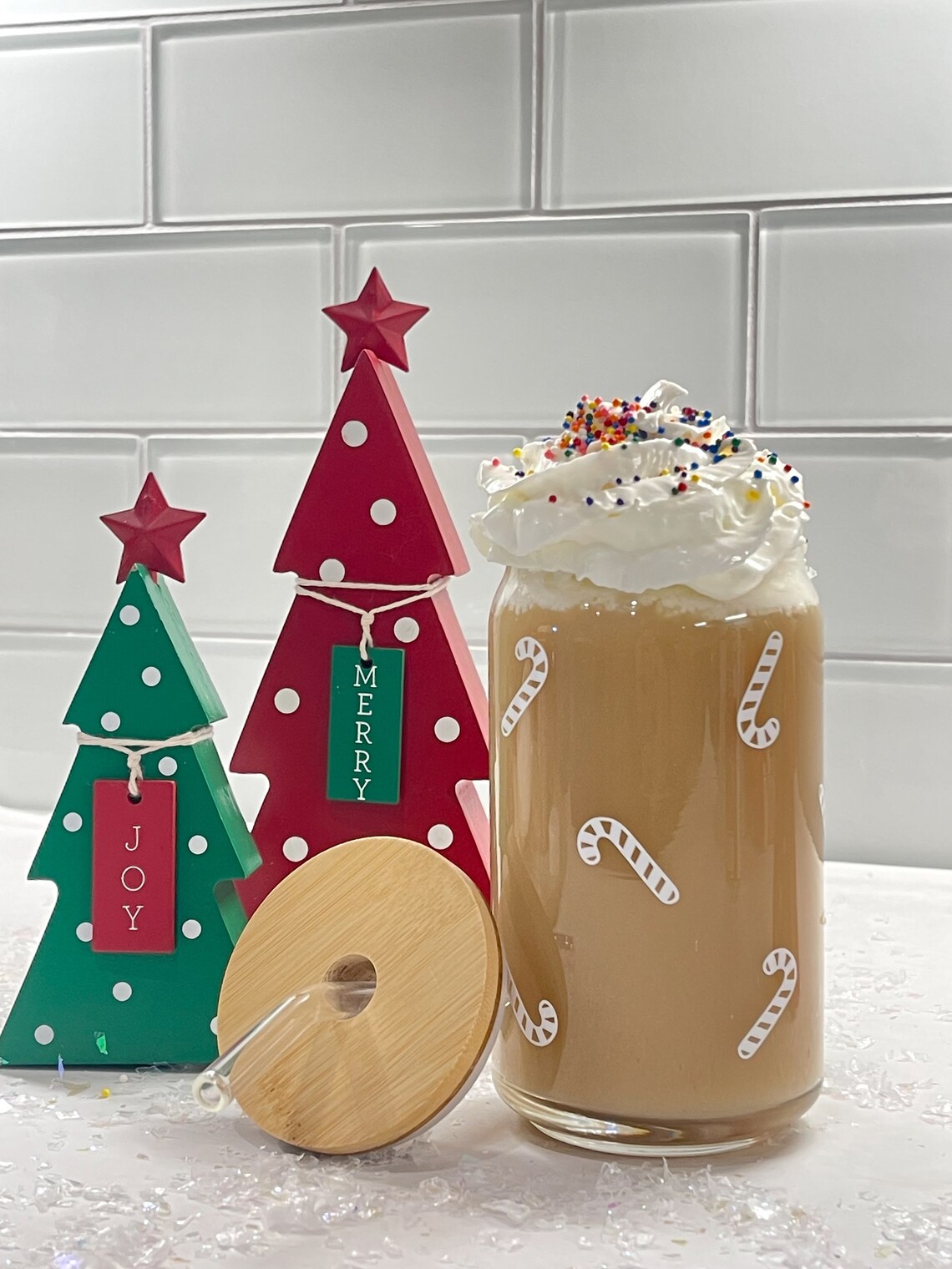 Candy Cane Glass Can Candy Cane Beer Glass Can Christmas Etsy