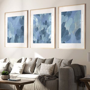 Arte murale blu, set di 3 stampe, arte murale astratta, arte murale per soggiorno, arte murale per camera da letto, arredamento per la casa blu, stampe per corridoio, stampe per camera da letto