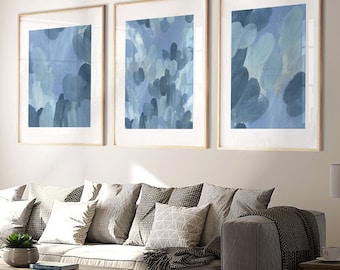 Stampe artistiche astratte blu da parete - Set di 3 - Arredamento moderno per la casa