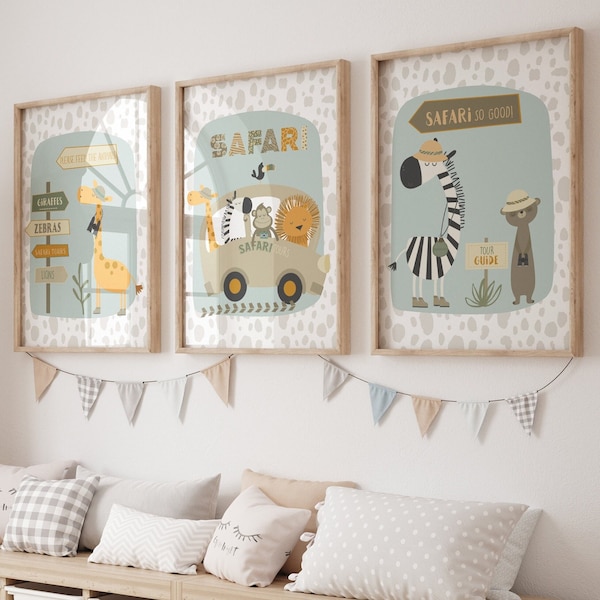 Safari Kinderzimmer Wanddruck, Boho Kinderzimmer Druck, grüne Kindergarten Drucke, Spielzimmer Dekor, Safari Kinderzimmer, Boho Kinderzimmer Dekor, neues Baby Geschenk