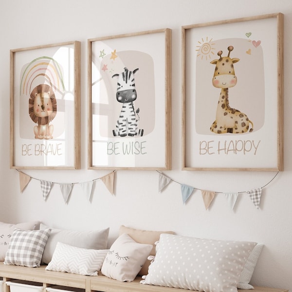 Safari nursery wall art, Boho nursery prints, neutral nursery decor, playroom prints, toddler room, childs bedroom, set of 3, new baby gift