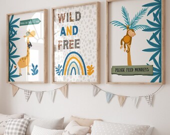 Safari nursery decor, Boho nursery prints, teal nursery wall art, playroom decor, safari nursery wall art, Boho nursery decor, new baby gift