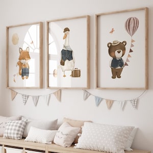 Stampe per bambini in stile bosco, tema per bambini vintage, stampe per bambini in stile boho, regalo per baby shower, decorazioni murali per bambini, decorazioni per sala giochi, set da 3, neonato