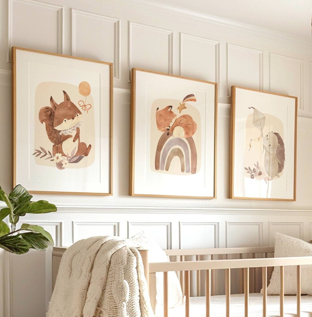 Nursery Wall Art, Set of 3 Woodland Animals Nursery Prints, Neutral ...