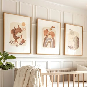 Arte murale per la cameretta dei bambini, set di 3 stampe per la cameretta dei bambini con animali del bosco, decorazioni neutre per la cameretta dei bambini, stampe boho per la cameretta dei bambini, regalo per neonati, stampe neutre per genere