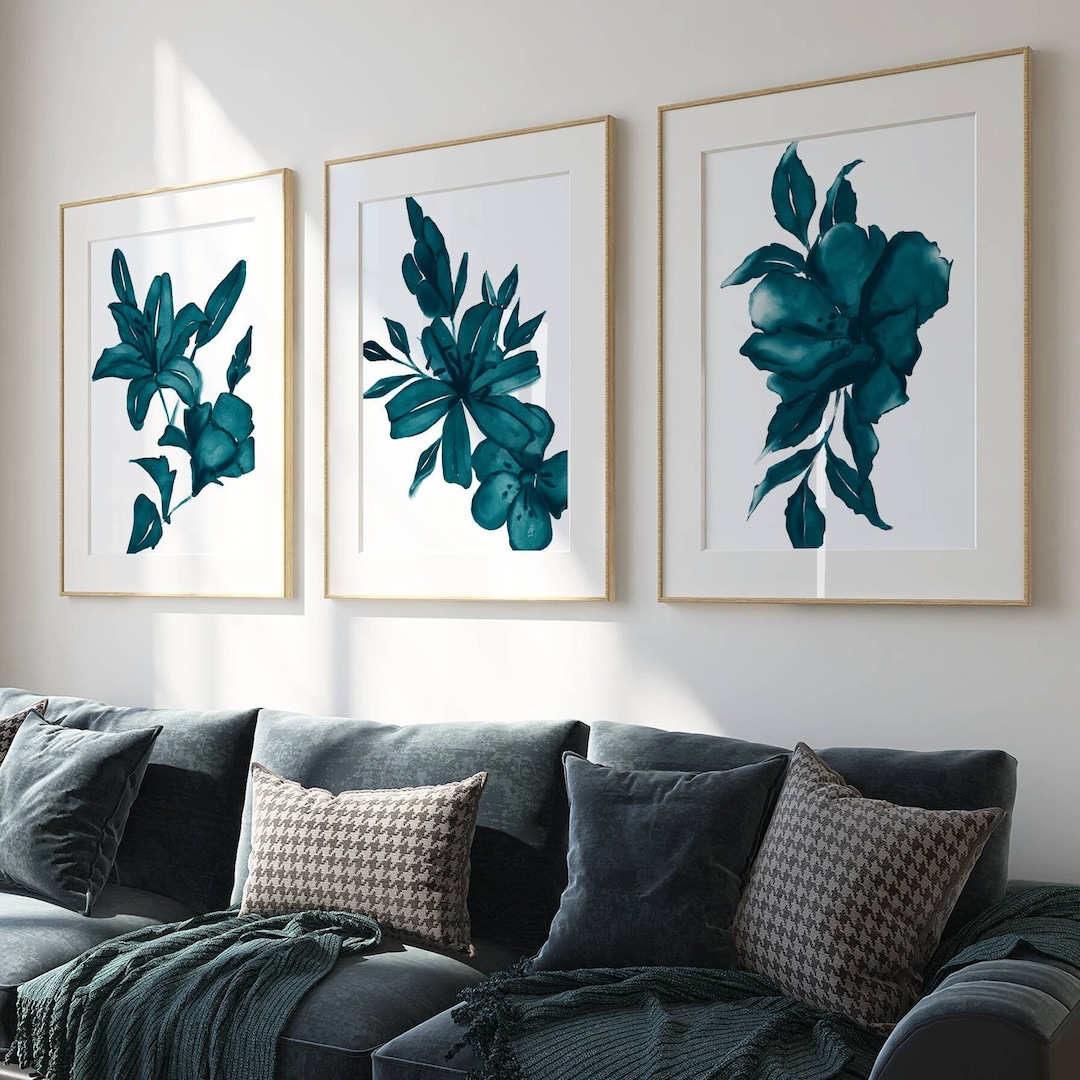 Teal Wall Art, Teal Prints, Set of 3, Modern Art, Teal Living Room ...