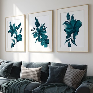 Wintertaling kunst aan de muur, blauwgroen prints, set van 3, moderne kunst, groenblauw woonkamerdecor, eetkamerkunst, halprints, slaapkamerinrichting, kantoorinrichting