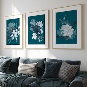 Wintertaling kunst aan de muur, blauwgroen prints, set van 3, moderne kunst, groenblauw woonkamerdecor, eetkamerkunst, halprints, slaapkamerinrichting, kantoorinrichting