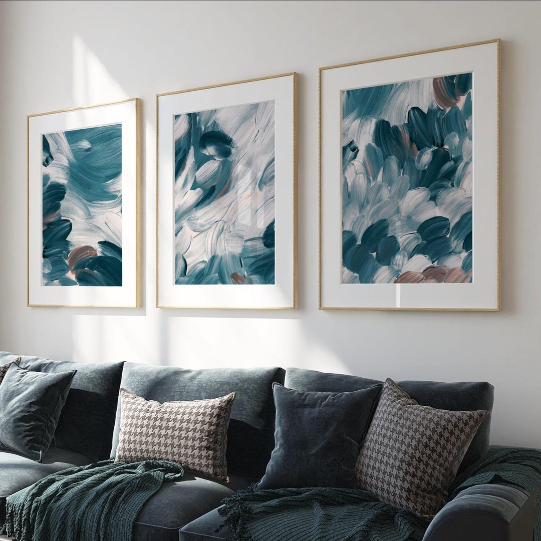 Teal Abstract Art Prints: Modern Home Decor, Set of 3 - Etsy