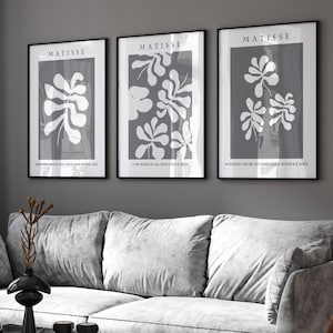Graue Wandkunst, Matisse Drucke, Mid Century Modern, 3er-Set, graue Schlafzimmer Dekoration, Matisse Wandkunst, Wohnzimmer Wandkunst, graue Wohndekoration