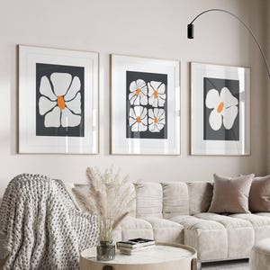 Impresiones en gris y naranja, arte de pared abstracto de gran tamaño, decoración moderna del hogar, arte de pared de 3 piezas, impresiones para el comedor, decoración de la sala de estar, arte sobre la cama