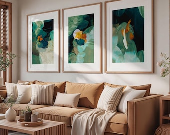 Green Abstract Wall Art Prints: Contemporary Home Decor, Set of 3