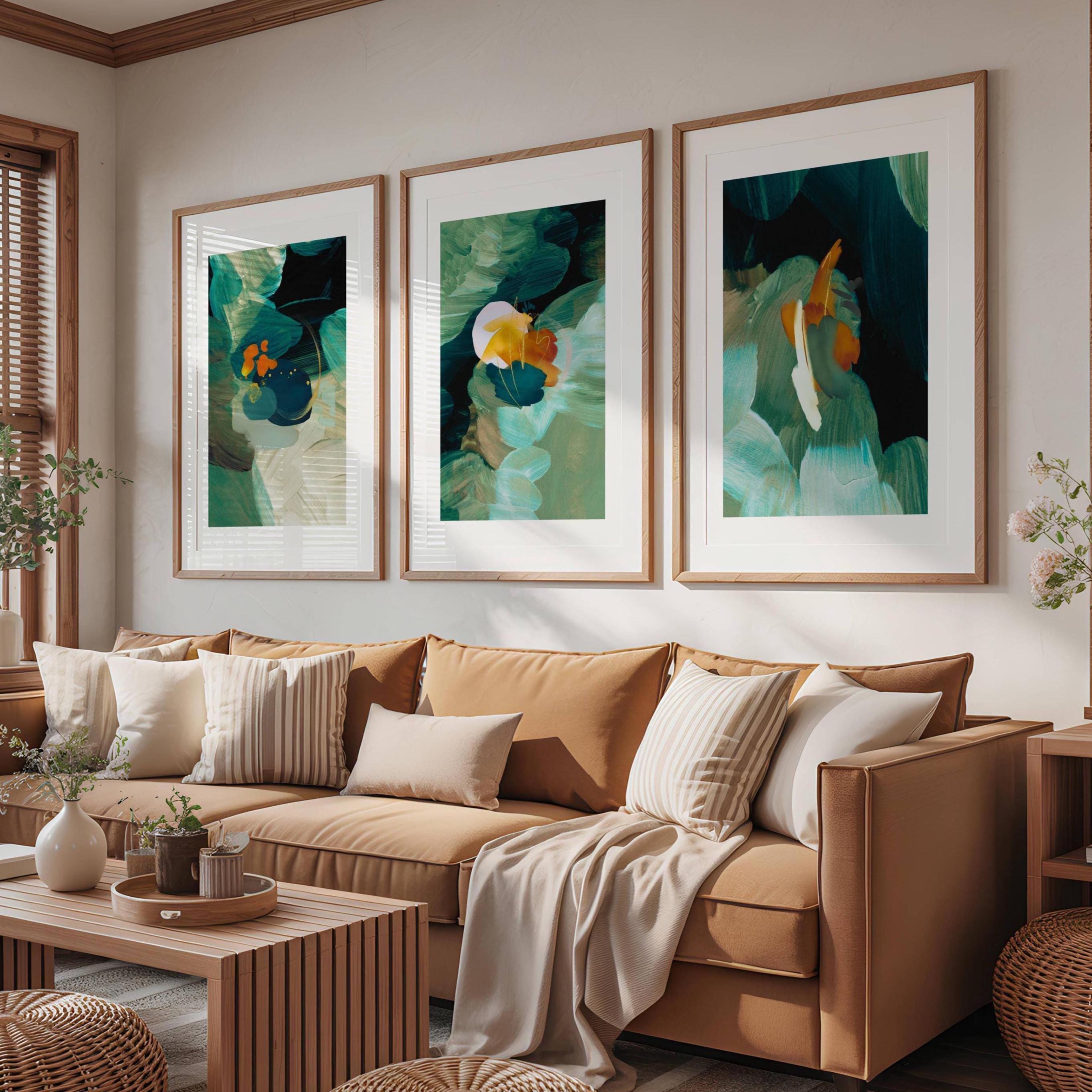 Green Abstract Wall Art Prints: Contemporary Home Decor, Set of 3