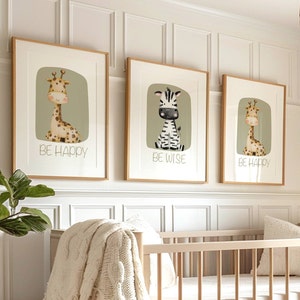 Stampe per camerette in stile safari, decorazioni murali per camerette in stile verde salvia, camerette per bambini verdi, decorazioni per la sala giochi, camerette in stile safari, decorazioni per camerette in stile boho, regalo per neonati