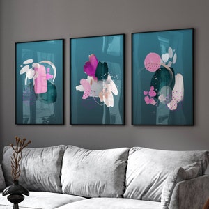 Wintertaling kunst aan de muur, grote abstracte prints, groenblauw interieur, groenblauw woonkamer muurkunst, moderne kunst aan de muur, groenblauw slaapkamer decor, hal prints