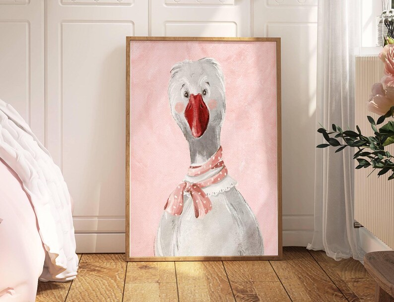 Pink Nursery Prints: Girls Room Decor, Rabbit, Bear, Goose - Set of 3 ...