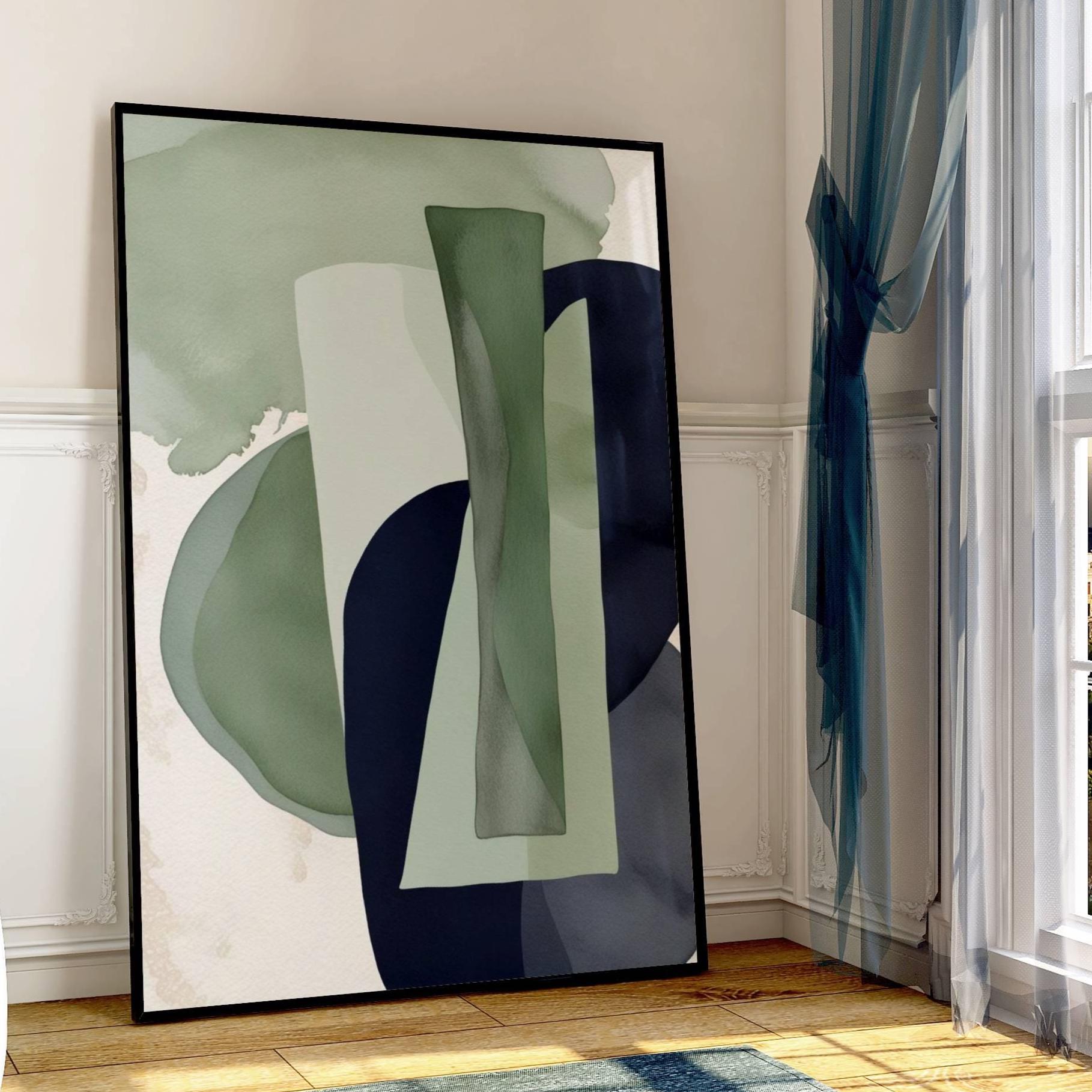 Abstract Wall Art Prints: Navy Blue and Green Modern Set of 3 - Etsy