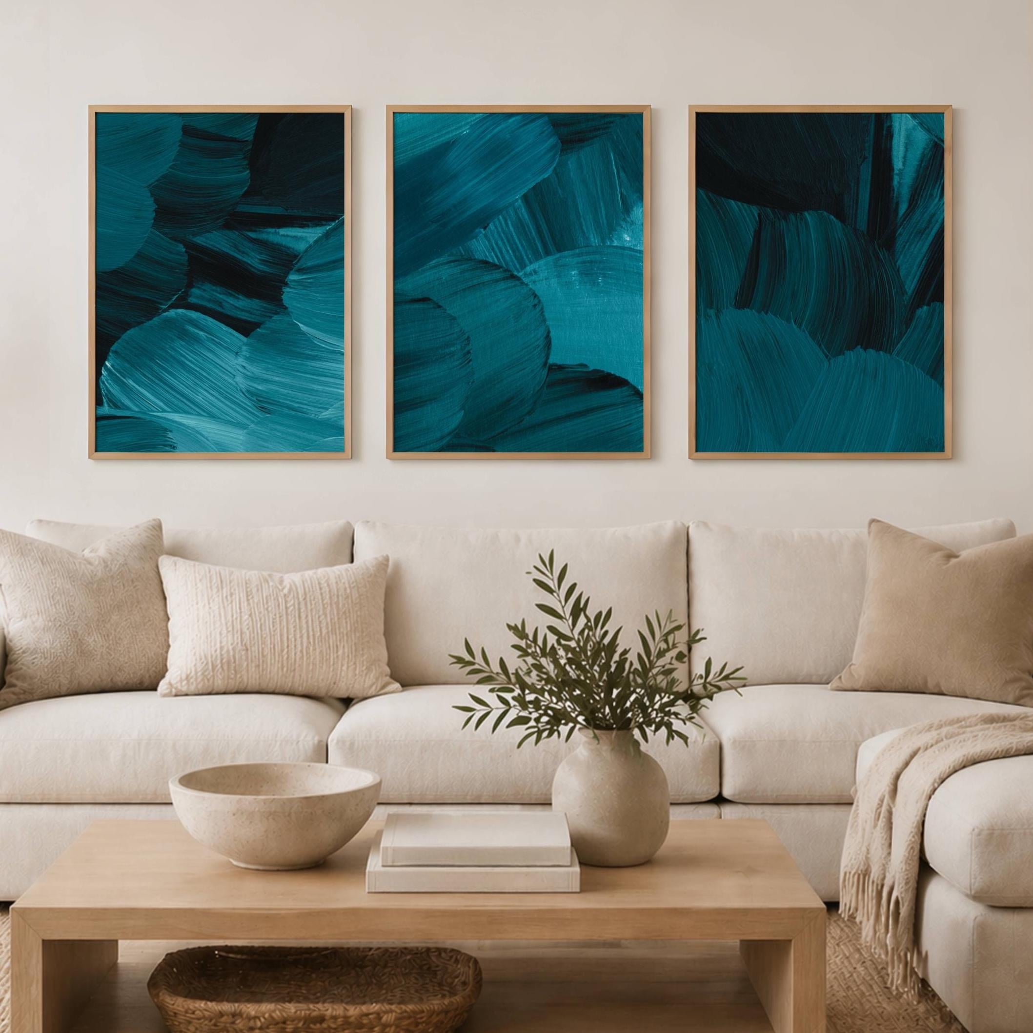 Teal Abstract Art Prints - Set of 3 - Modern Wall Decor - Etsy