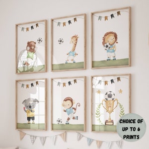 Láminas de arte de pared de fútbol, decoración de habitaciones de niños, carteles de fútbol, láminas de fútbol para niños, decoración de salas de juegos, láminas de guardería, regalo de cumpleaños para niños