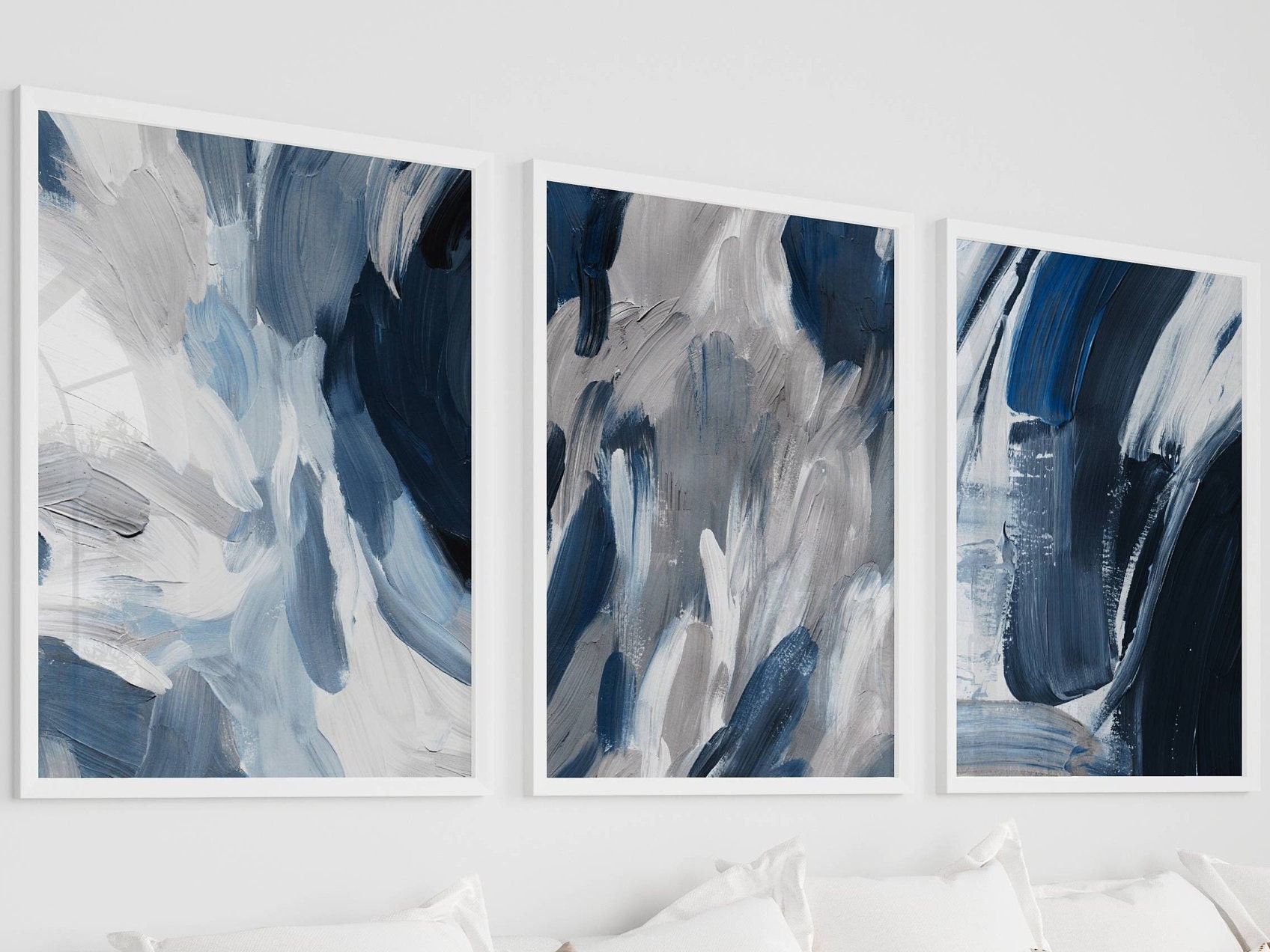 Blue Abstract Wall Art Prints - Set of 3 - Modern Home Decor - Etsy