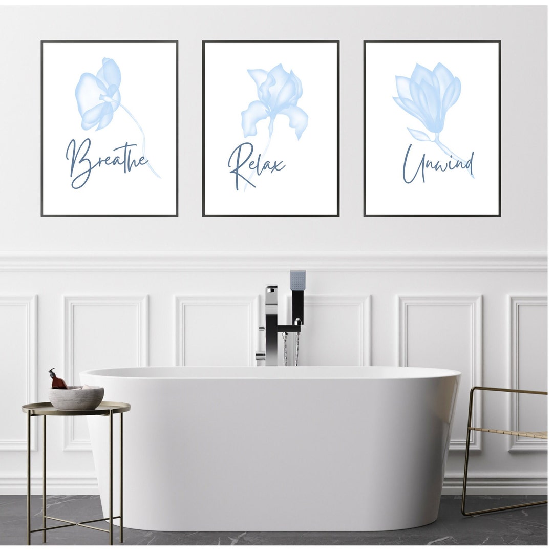 Bathroom Prints Blue Bathroom Wall Art Set of 3 Bathroom Etsy
