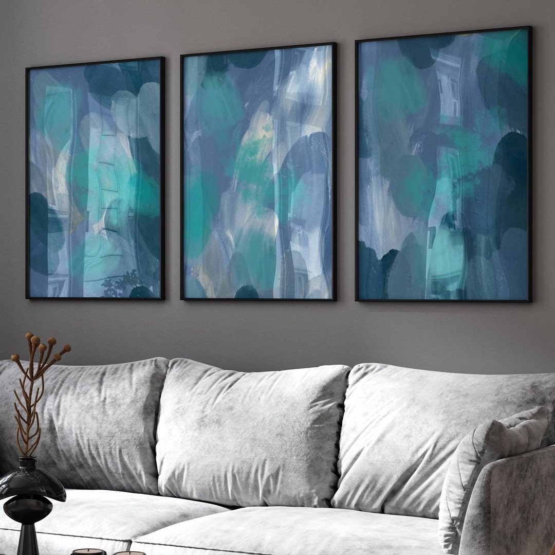 Teal Wall Art Prints, Abstract Art, Teal Home Decor, Gallery Wall Set