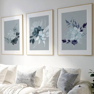 Arte murale blu-grigio, stampe botaniche, arredamento per la casa blu-grigio, arredamento per il soggiorno, arredamento per la camera da letto blu-grigio, stampe per il corridoio, arredamento per la sala da pranzo