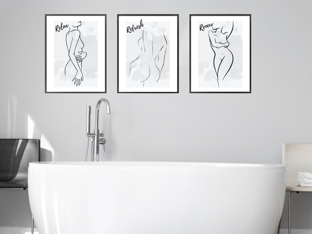 Bathroom Prints Grey Bathroom Wall Art Set of 3 Bathroom Etsy