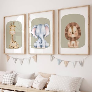 Arte murale per bambini in stile safari, stampe per bambini in stile boho, arte murale per bambini in stile verde salvia, decorazioni per la sala giochi, bambini in stile safari, arte murale per bambini in stile boho, set da 3