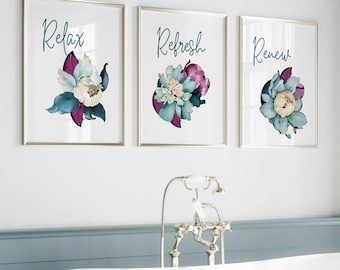 Teal Bathroom Wall Art: Shower Room Prints, Set of 3