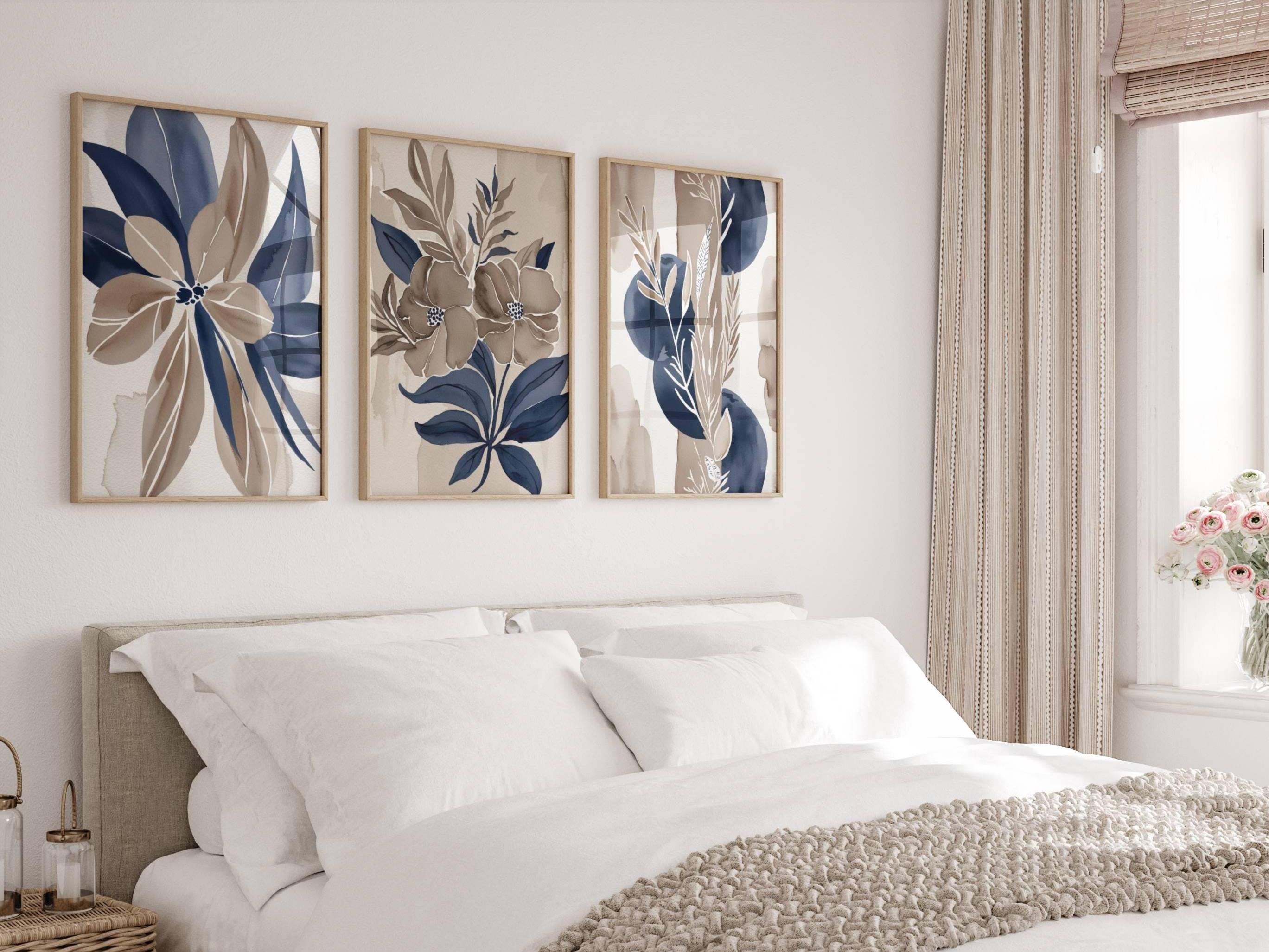 Abstract Plant Art Prints: Navy Blue & Taupe Brown, Set of 3 - Etsy UK