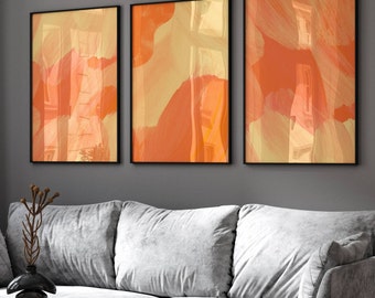 Orange wall art, Autumn home decor, orange prints, abstract wall art, modern orange home decor, living room wall art, orange bedroom decor