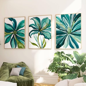 Wintertaling kunst aan de muur, abstracte bloemenprints, set van 3, moderne kunst, woonkamerinrichting, eetkamerkunst, gangprints, kunst boven het bed, kantoorinrichting