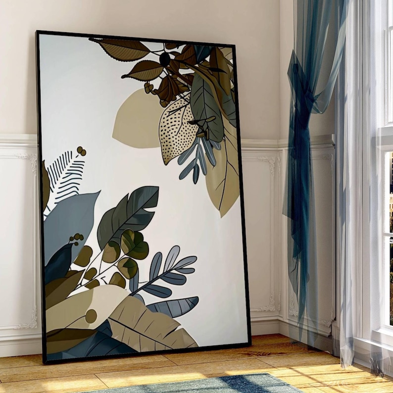 Abstract Plant Art Prints: Navy Blue & Sage Green, Set of 3 - Etsy