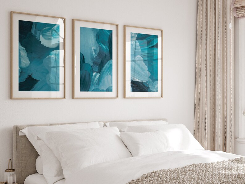 Teal Wall Art Set of 3 Prints Living Room Wall Art Hallway Etsy UK