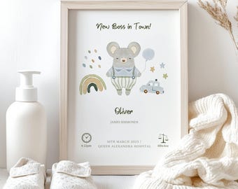 Personalized Baby Boy Birth Details Print, Nursery Decor