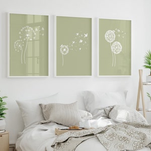 Sage Green Wildflower Prints - Set of 3 - Spring Home Decor