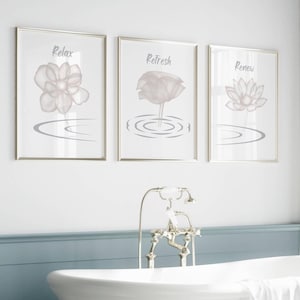 Bathroom prints, neutral wall art, set of 3 botanical prints, en-suite decor, neutral shower art, neutral bathroom decor, shower room decor