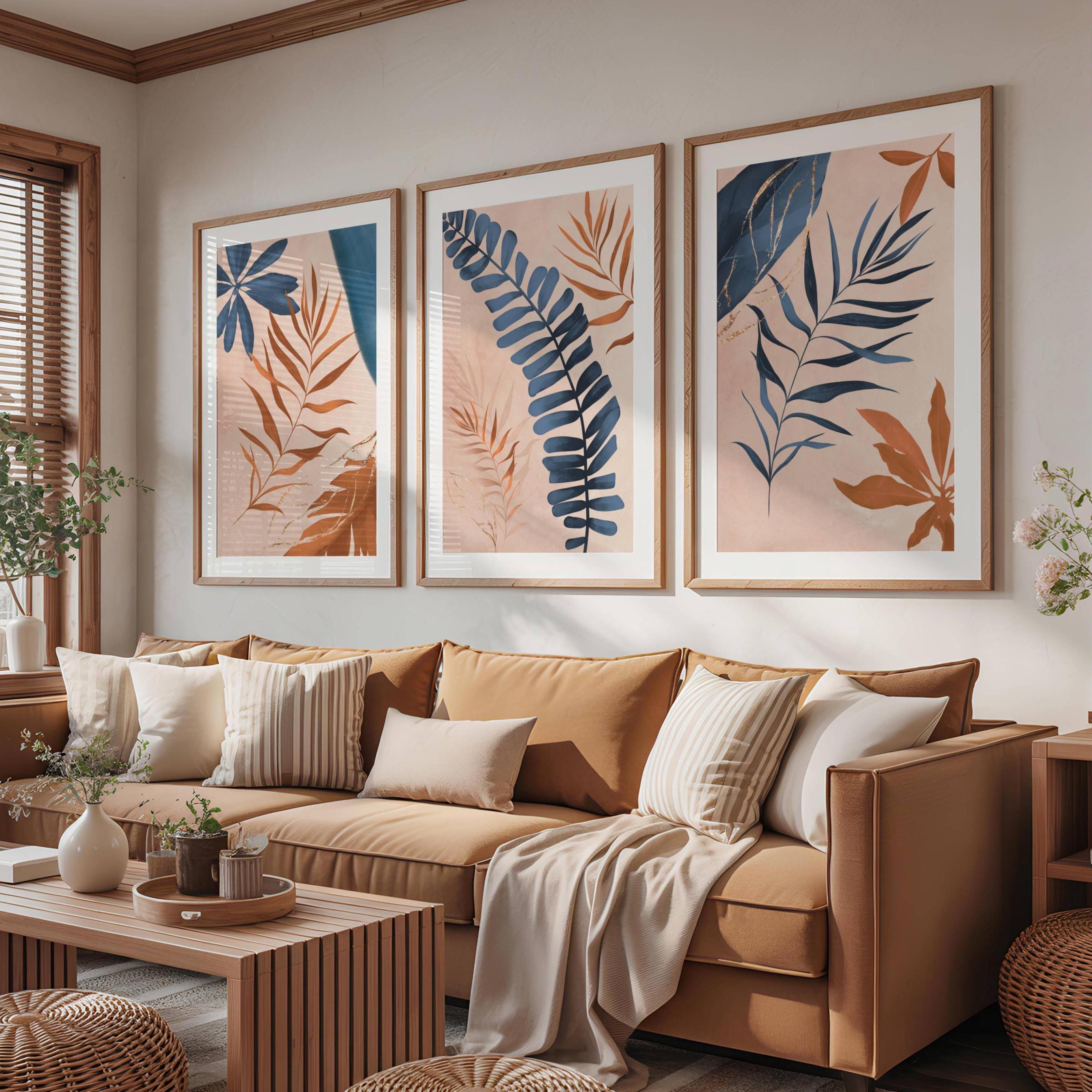 Navy and Burnt Orange Wall Art Prints: Living Room Gallery Set - Etsy