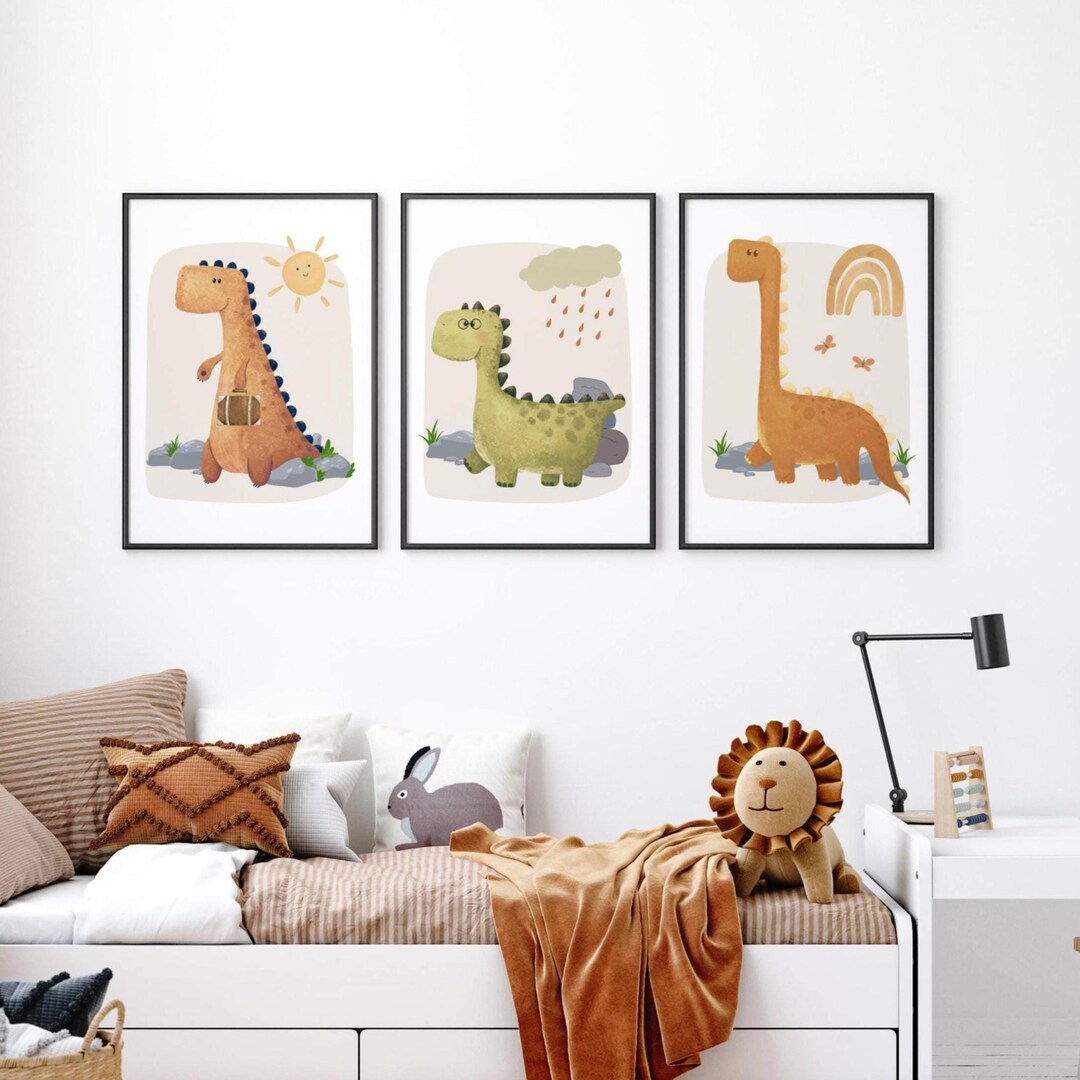 Dinosaur Nursery Prints: Set of 3, Boys Room Wall Art - Etsy