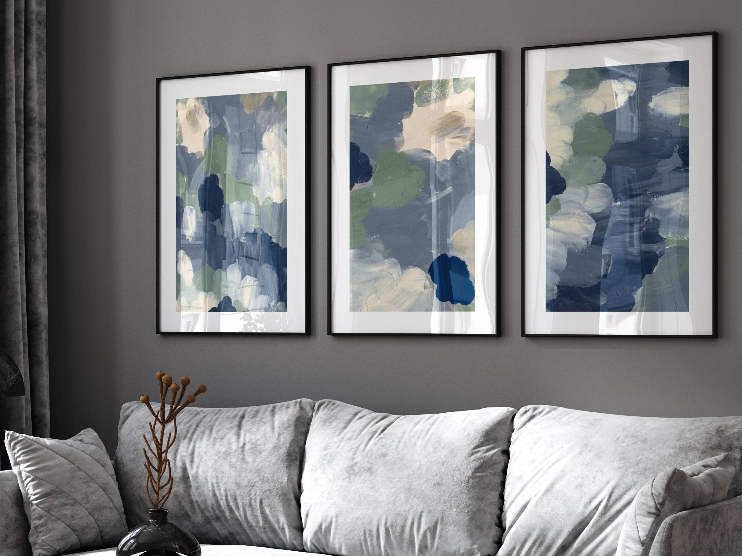 Blue and Green Abstract Wall Art Prints: Serene Home Decor, Set of 3 - Etsy