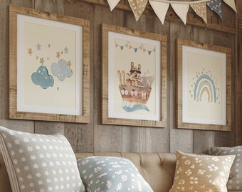 Noah's Ark Nursery Prints, Set of 3: Vintage Animal Theme