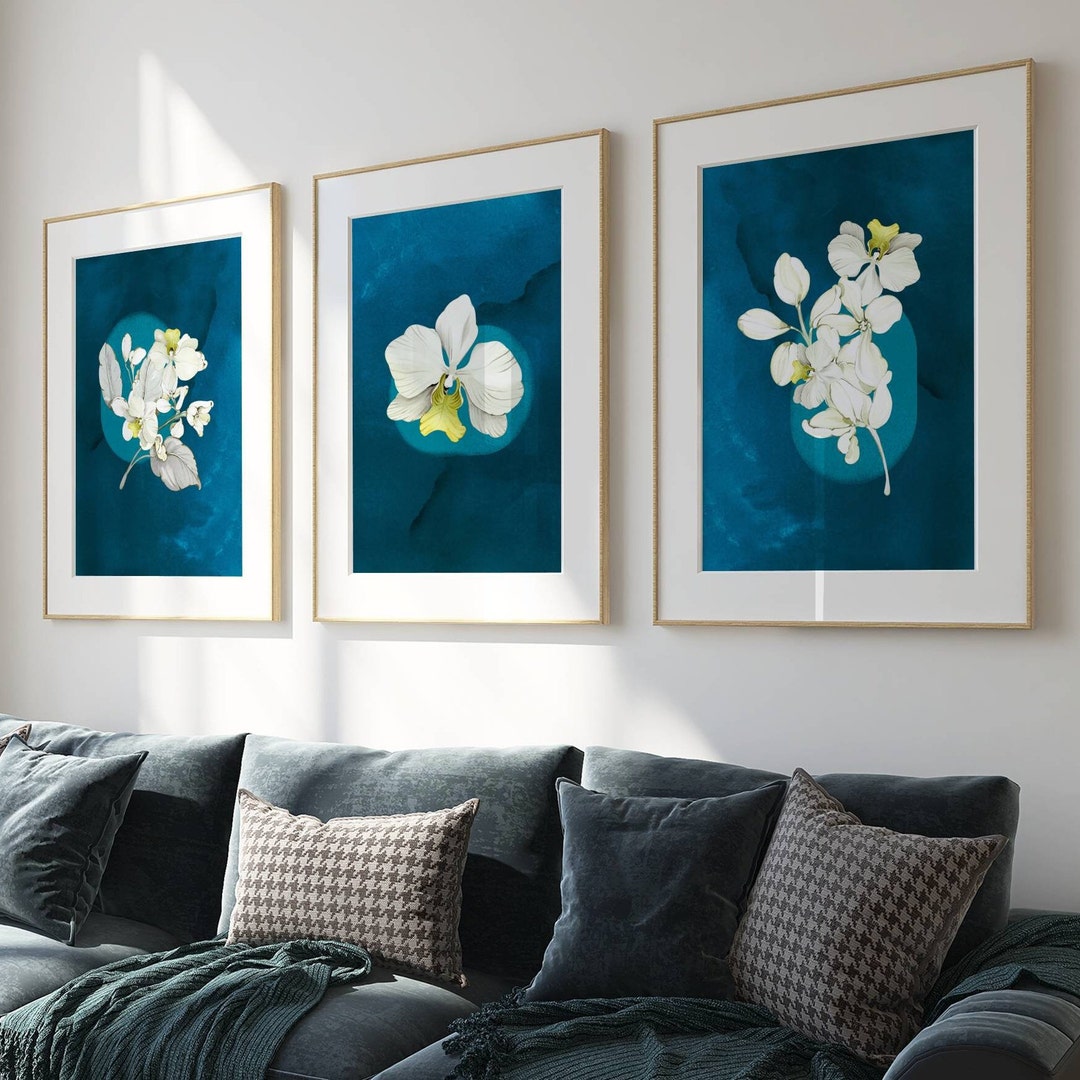 Teal Wall Art, Botanical Prints, Floral Wall Art, Teal Home Decor