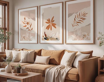 Láminas botánicas en naranja quemado: Arte de pared neutro para galería, juego de 3