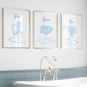 Stampe per il bagno, arte murale blu, set di 3 stampe botaniche, stampe di piante, arte per la doccia blu, decorazioni per il bagno blu, stampe botaniche, arte per il bagno privato