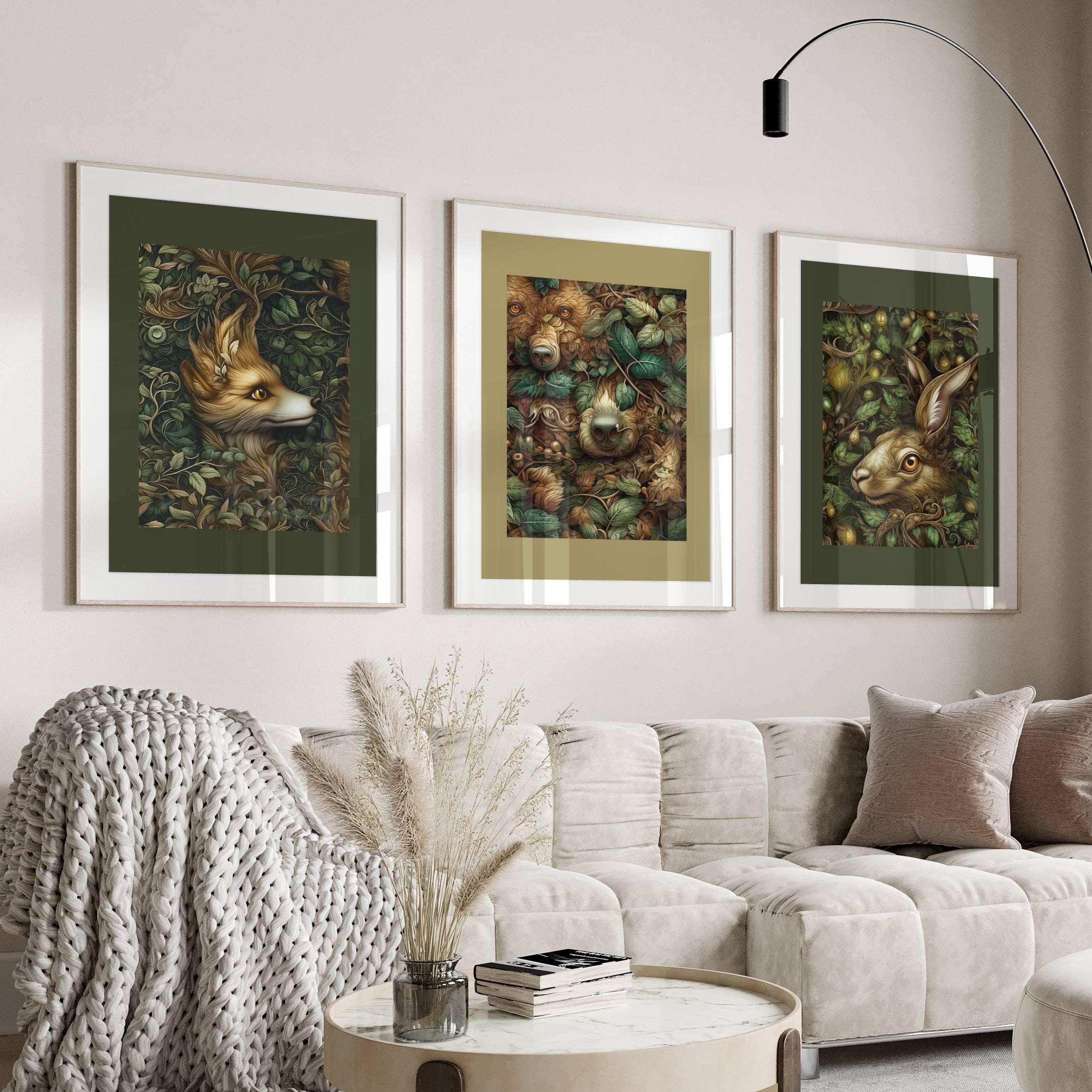 Green & Gold Animal Print Set: Abstract Home Decor, 3 Piece Wall