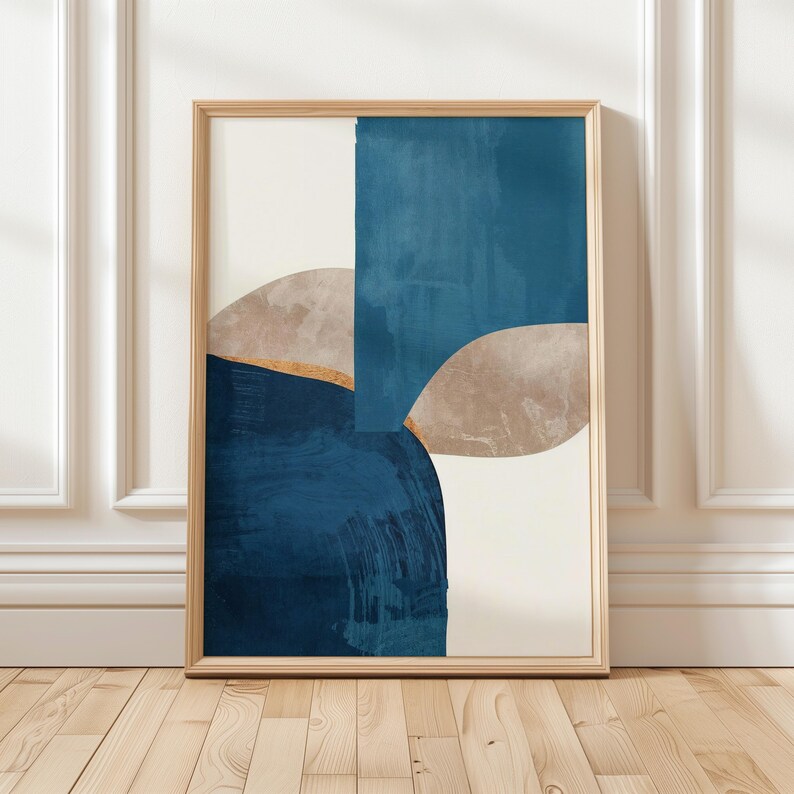 Modern Abstract Wall Art Set of 3 | Neutral Blue & Beige Prints for ...
