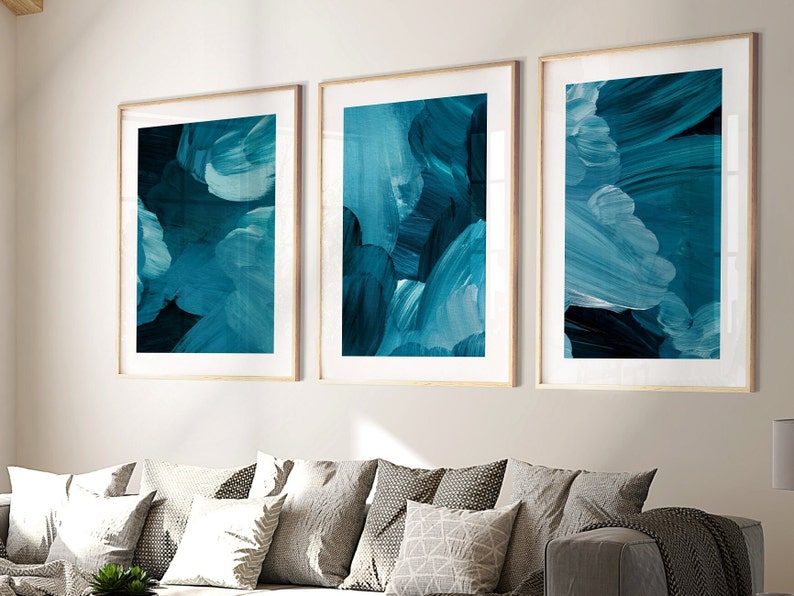 Teal Wall Art Set of 3 Prints Living Room Wall Art Hallway Etsy UK
