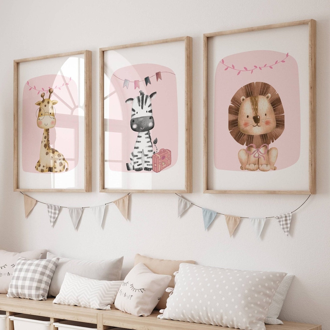Pink Safari Nursery Prints: Boho Baby Girl Room Decor, Set of 3 - Etsy