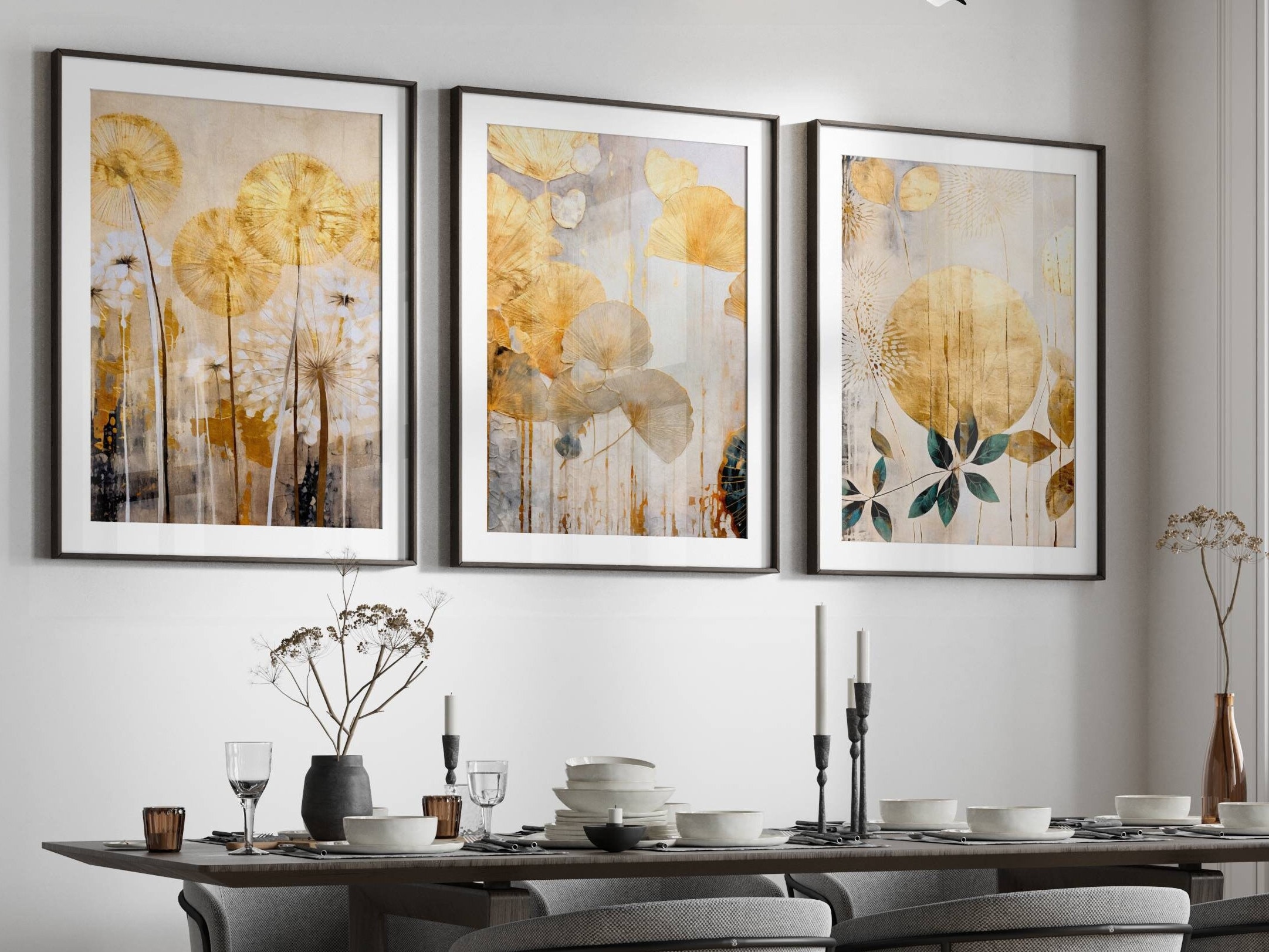 Artmyharbor 3-teilige Wandkunst – Botanischer Blumen & Schmetterling Druck, 30x40 Cm, Leinwand, Fertig Zum Aufhängen
